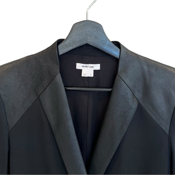 Helmut Lang Wool Leather Panel Blazer Black 2 Ruched Sleeves Contemporary Chic - Picture 4 of 6